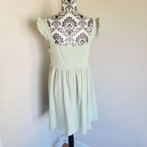 Nasty Gal Sage Green Square Neck Mini Babydoll Dress - Picture 2 of 3
